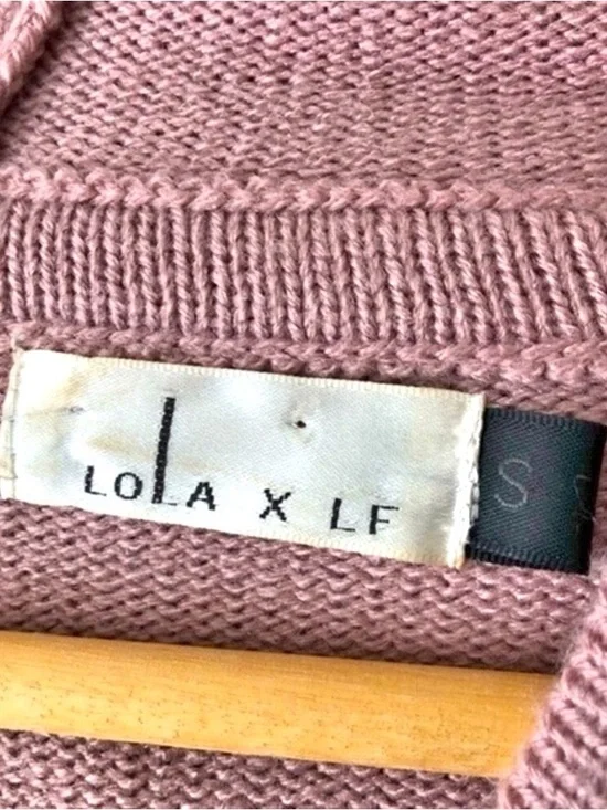 LOLA x LF Shredded Deconstructed Upcycled Knit Hoodie Sweater Dusty Rose Small - Picture 4 of 9